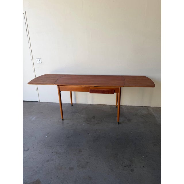 Mid Century Danish Teak Extendable Dining Table With Drawers 1960s For Sale - Image 4 of 10