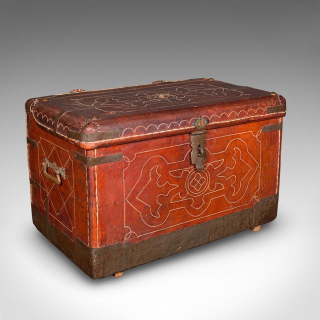 This is an antique Casablanca travel trunk. A North African, leather portmanteau case dating to the Edwardian period,...