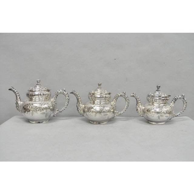 Antique Meriden B Co French Renaissance Style Silver Plated Figural Tea Set with "M" Monogram on all Pieces - 7 Pcs. Set...