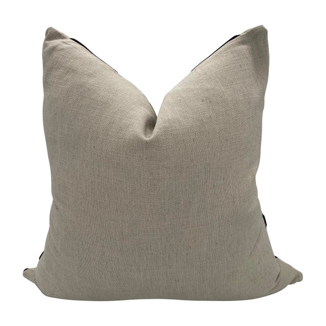 Pair of handcrafted pillows fashioned with cut velvet Hexagon pattern on flax colored background fabric on the front and...