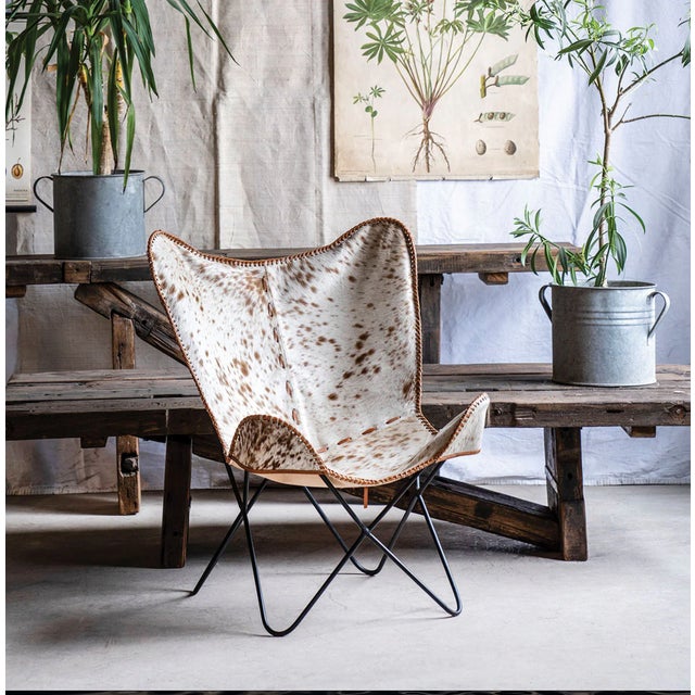 Contemporary Matthew Izzo Home Hide Butterfly Chair on Black Metal Frame For Sale - Image 3 of 5