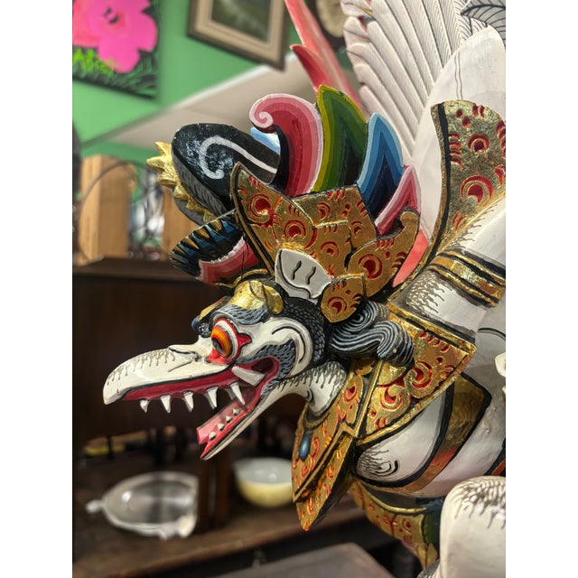 Large Hand-Carved Balinese Garuda Wood Statue Winged Hindu Figure For Sale - Image 11 of 11