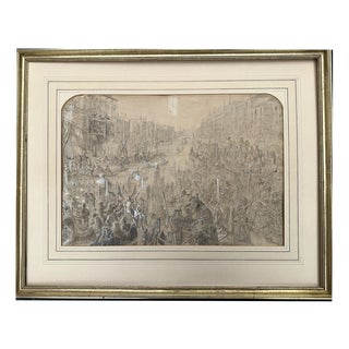 Venice Regatta, Figurative Composition, Drawing, Framed For Sale