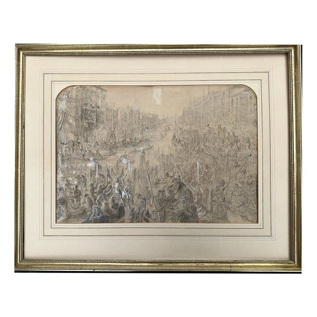 Venice Regatta, Figurative Composition, Drawing, Framed For Sale