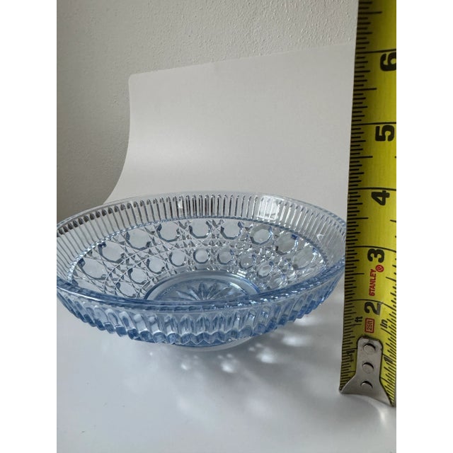 Vintage Indiana Glass Windsor/ Royal Brighton Light Blue Bowl in a Button and Woven Cane Pattern For Sale In Boise - Image 6 of 8