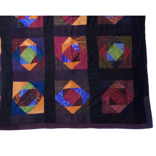 Mid 20th Century Antique Silk Thailand Artisan Large Patchwork Batik Throw Wall Hanging For Sale - Image 5 of 13