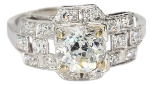 Vintage Platinum Art Deco Ring With Old European Cut Center Diamond - Size 4.5