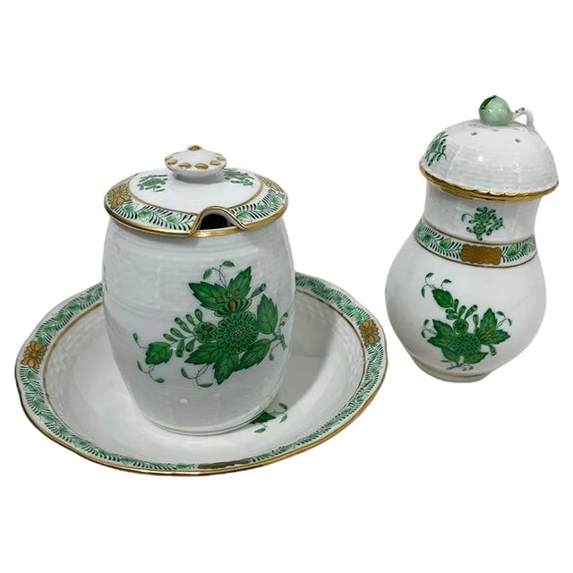 Chinese Bouquet Apponyi Green Set from Herend Hungary Porcelain, 1960s, Set of 3 For Sale