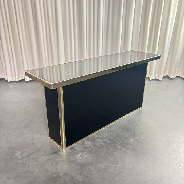 Brass Console Table with Black Mirror Top, 1970s For Sale - Image 4 of 12