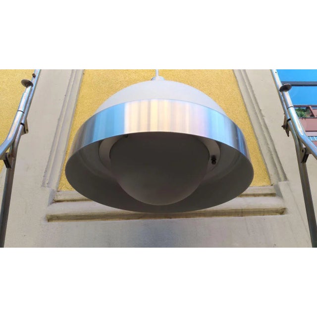 Aluminum, Frosted and Opaline Glass Ceiling Lamp by Oscar Torlasco for Lumi, 1960s, in Very Good conditions. Designed 1960...