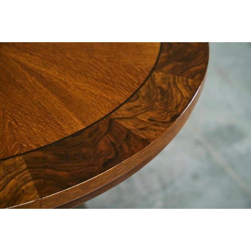 1920s Art Deco Pedestal Table in Walnut, Oak and Brass from De Coene Frères, Belgium, 1930s For Sale - Image 5 of 14