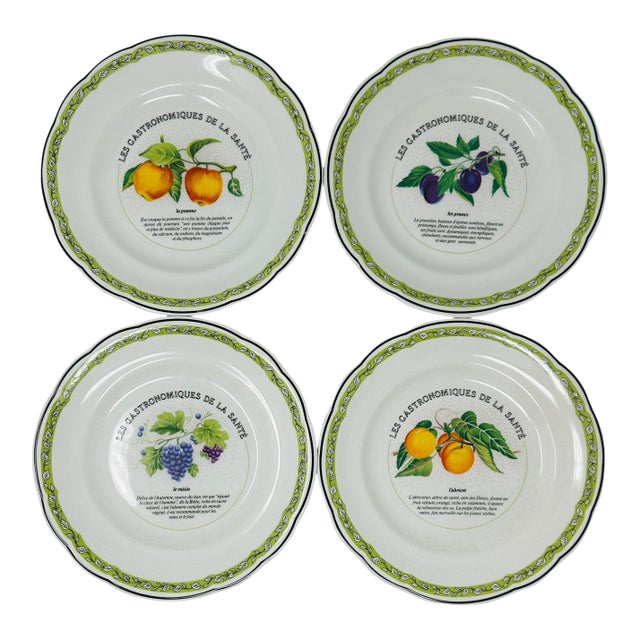 Rare 1990s Gien France "Les Gastronomiques De La Santé" Fruit Plates - Set of 4 For Sale