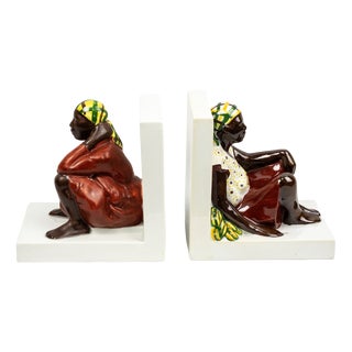 Art Deco Glazed Earthenware Bookends by Émile André Leroy for GDV Bavère, 1930s, Set of 2 For Sale