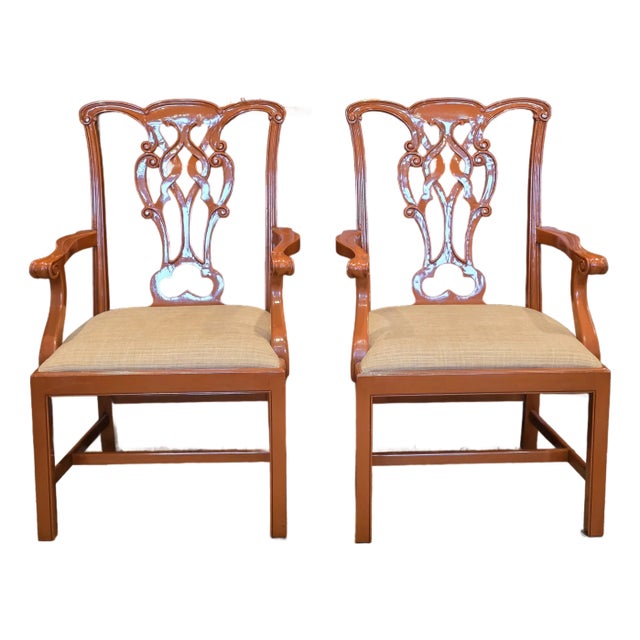 Beautifully Lacquered Chippendale Style Chairs, a Pair For Sale