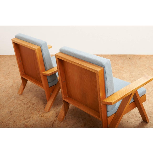 Armchairs with Wooden Frame and Seat and Back in Fabric, Set of 2 For Sale - Image 9 of 12
