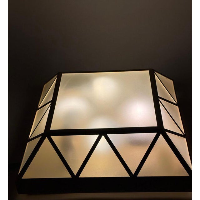 Art Deco Revival Frosted Glass Geometric Flush Mount by Wilhelm Vest, Austria, 1970s For Sale - Image 12 of 16