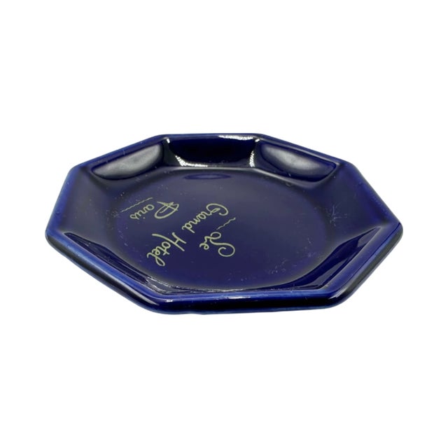 Vintage 5-Star Le Grand Hotel Paris Ashtray Trinket Dish Cobalt Blue For Sale - Image 10 of 12