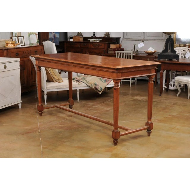 French Louis XVI Style 20th Century High Bar Pine Table With Cylindrical Legs For Sale - Image 11 of 13