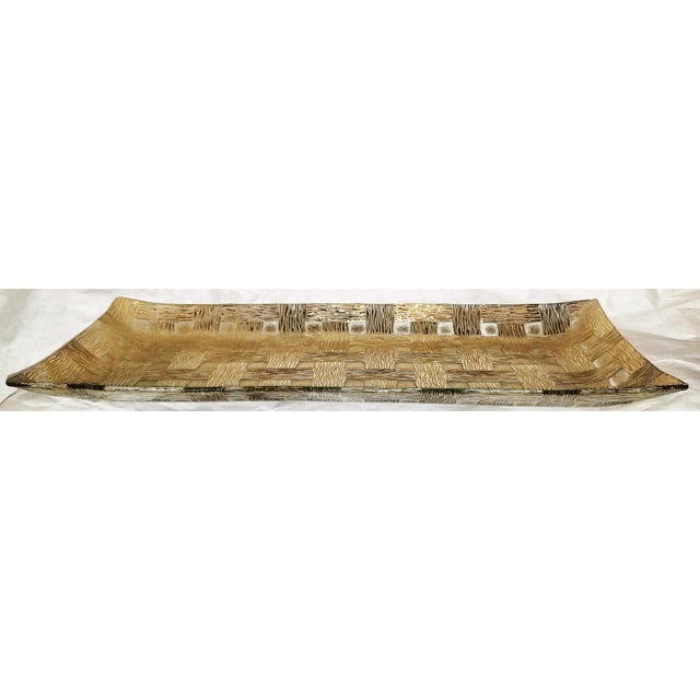 1960sMid Century Modern Gold Weave Glass Serving Platter For Sale - Image 4 of 6