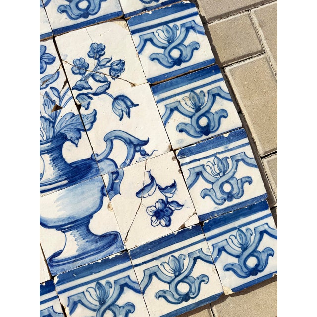 18th Century Portuguese Baroque Blue & White Floral Urn Tile Panel For Sale - Image 10 of 16