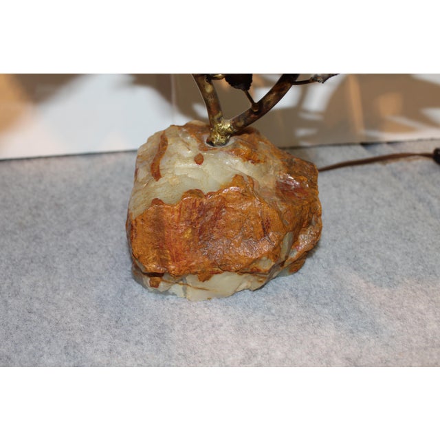 Rustic Copper Flower Accent Lamp on Quartz For Sale - Image 3 of 6