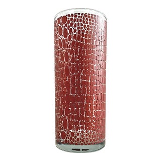 Circa 1995 Egizia Italy Contemporary Abstract Dark Red Screen-Printed Pattern on Colorless Cylindrical Glass Vase For Sale