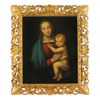 Paoletti and Ferretti after Raphael, Madonna & Child, 19th Century, Antique Oil on Canvas For Sale