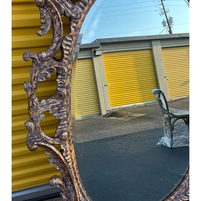 1980s Monumental Chinese Chippendale Style Gilded Faux Tortoise Mirror by La Barge For Sale - Image 5 of 11