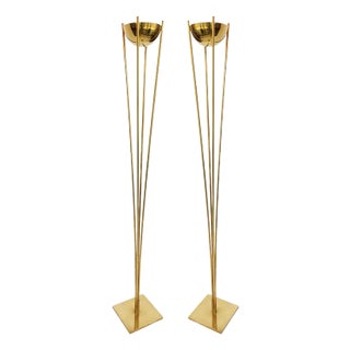 Pair of Adesso Imports Brass Torcheres Floor Lamps For Sale