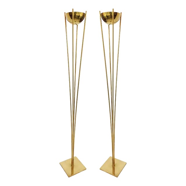Pair of Adesso Imports Brass Torcheres Floor Lamps For Sale