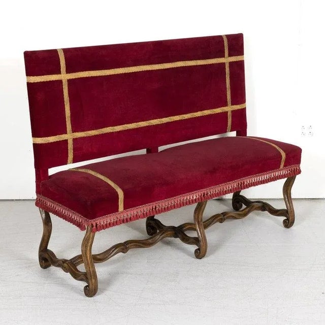19th Century Louis XIV Style Hand Carved Walnut Upholstered Spanish Bench For Sale - Image 9 of 13