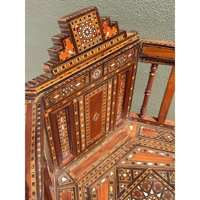 Brown Vintage Syrian Inlaid Wood Chairs - A Pair For Sale - Image 8 of 18