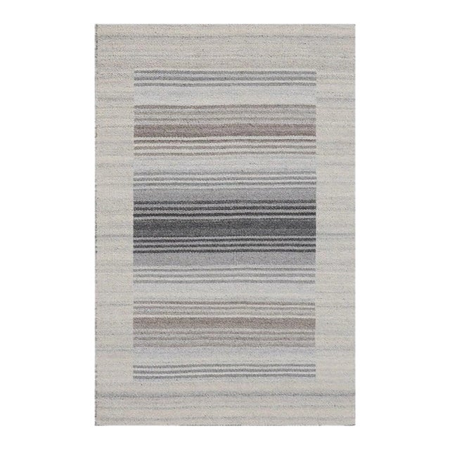8x10 Gray Handwoven Wool Viscose Subtle Banding Geometric Modern Carpet Rug For Sale