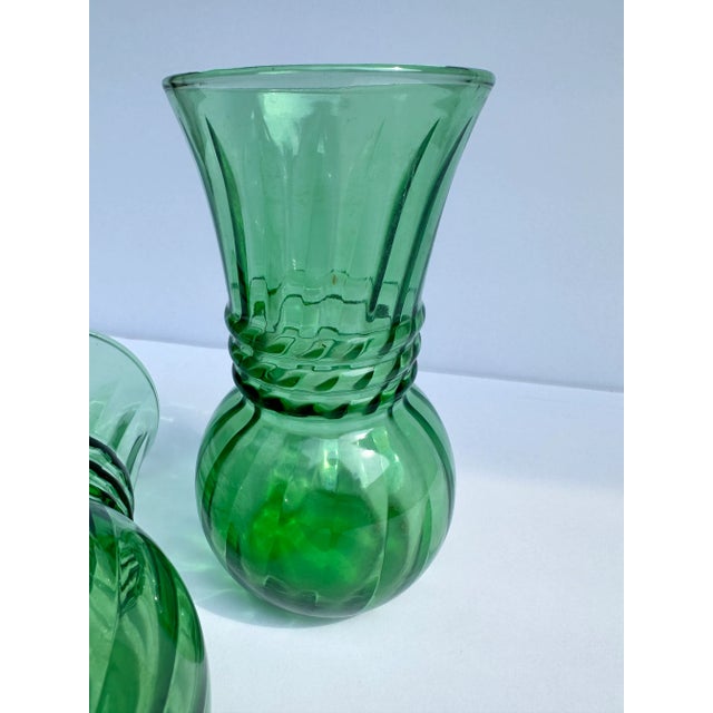 Mid 20th Century Vintage Green Glass Vase - A Pair For Sale - Image 5 of 6
