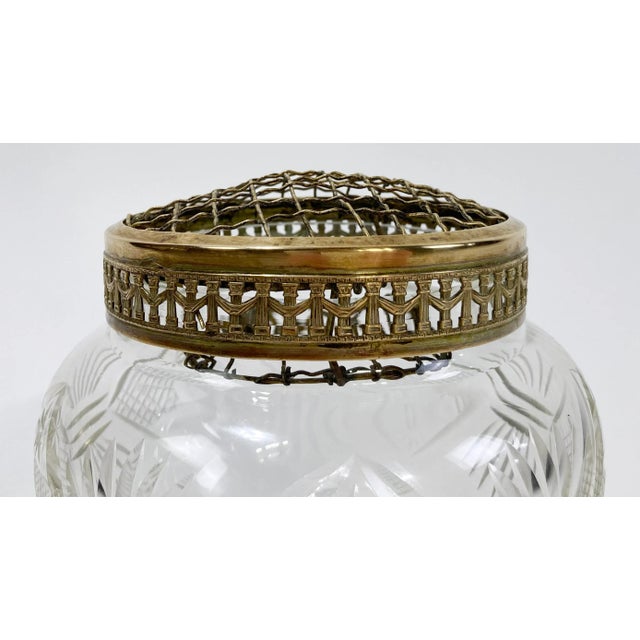 Vintage Cut Glass Vase With Pierced Brass Gated Frog For Sale - Image 4 of 6