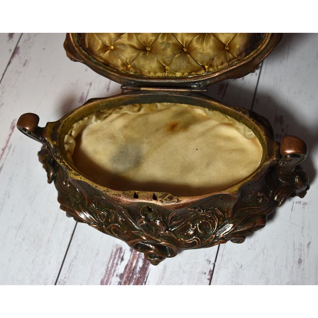 Antique Art Nouveau Metal Dresser Box Casket Lady on Bear Skin Rug For Sale - Image 15 of 18