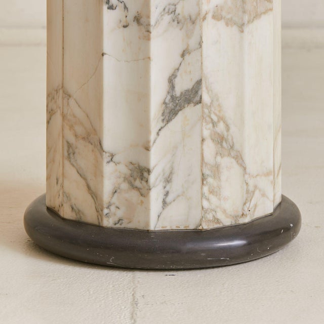 Stone Faceted Grey + Ivory Marble Pedestal with Pentagonal Top, 1970s For Sale - Image 7 of 7