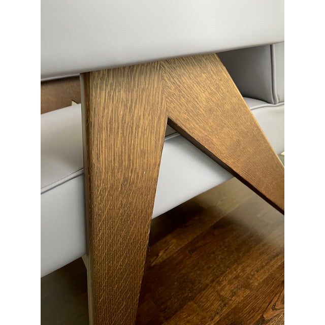 Italian Handcrafted Leather Armchair With Sculptural Oak Frame For Sale - Image 10 of 11