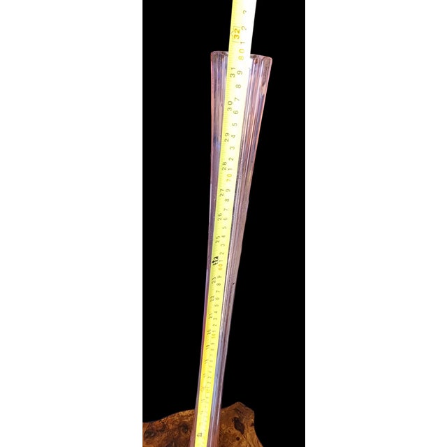 Mid-Century Modern Monumental 32" Cranberry Swung Art Glass Floor Vase, Optic Ribbed Star Foot, MCM For Sale - Image 3 of 11