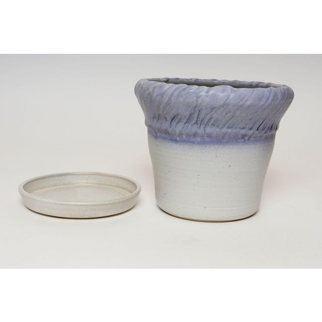 Vintage Lilac and Pale Gray Studio Ceramic Planter With Plate by Deanna Nichols For Sale - Image 4 of 18