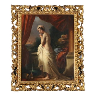 Guglielmo Berti, Susanna and the Elders, Partial Nude, Late 1800s, Oil on Canvas, Framed For Sale