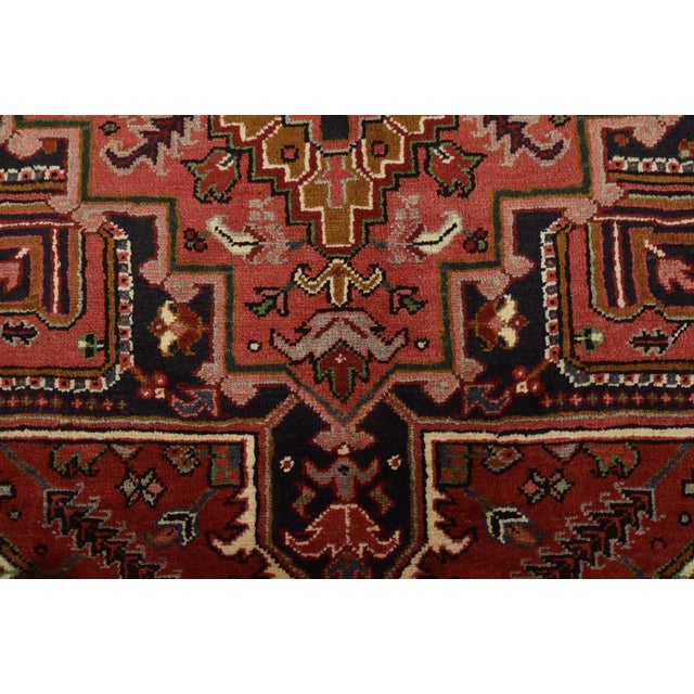 Heriz Rug 7’10” X 10’6” Red Wool Vintage Tribal Hand-Knotted Oriental Carpet For Sale - Image 11 of 15