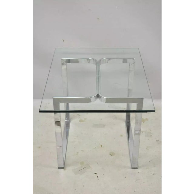 Mid Century Modern Sculptural Chrome Rectangular Glass Top Occasional Side Table For Sale - Image 4 of 12