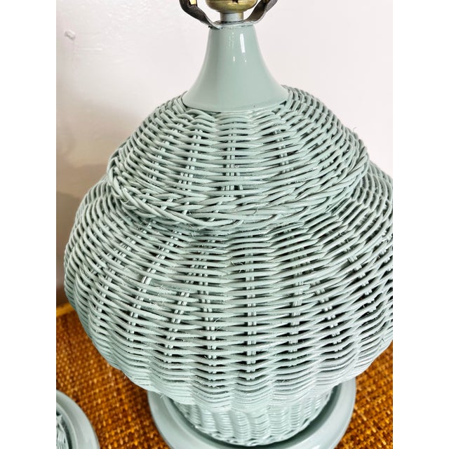 Wood Newly Lacquered Vintage Wicker Lamps- A Pair For Sale - Image 7 of 8
