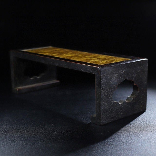 Wood Vintage Chinese Miniature Display Stand With Golden Camphor Wood Inset For Sale - Image 7 of 10