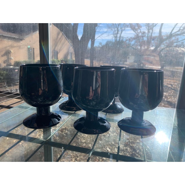 Mid 20th Century Vintage Black Onyx Glass Mini Goblets- Set of 6 For Sale - Image 5 of 5