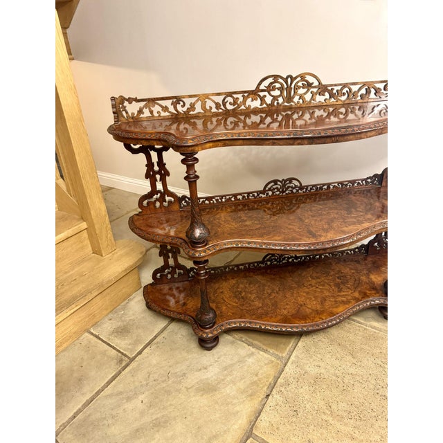 Antique Victorian Figured Walnut 3-Tier Whatnot, 1860 For Sale - Image 3 of 8