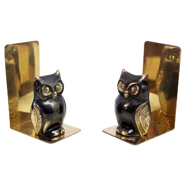 Mid-Century Brass Owl Bookends, Set of 2 For Sale