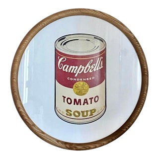 Re-Framed Andy Warhol Soup Can Lithograph on Linen in Round Oiled Wood Frame For Sale
