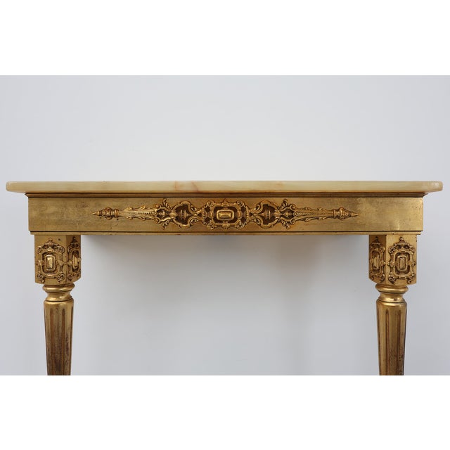 Gold Louis XVI Style Gilt Wall Console with Onyx Marble Top, Italy, 1950s For Sale - Image 8 of 12